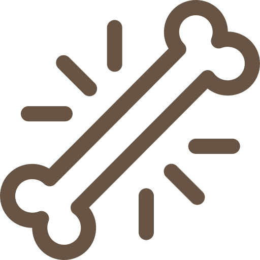Broken bone icon with jagged edges and stress lines.