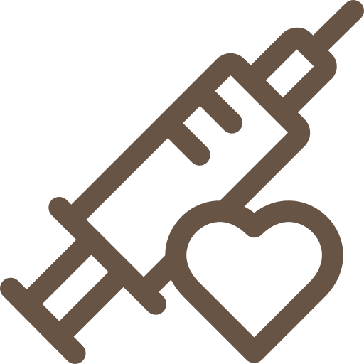 A syringe with a heart shape at the tip, symbolizing healthcare or medical care with love.