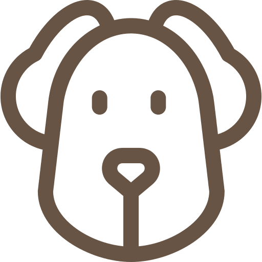 Simple black line drawing of a dog face with floppy ears.