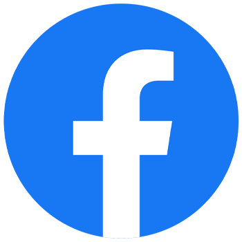 White lowercase "f" on a blue circular background.