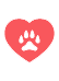 A red heart with a paw print in the center.